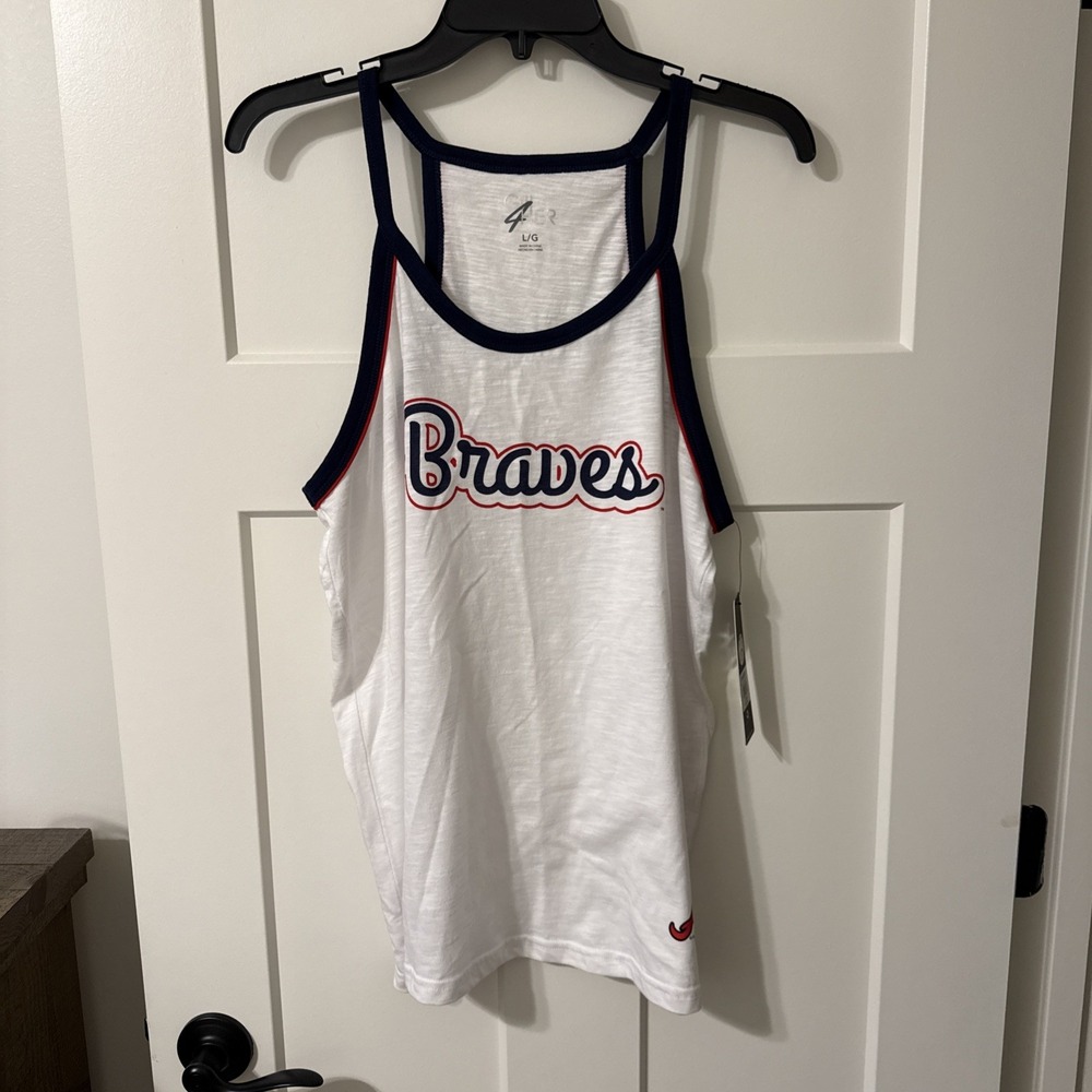 Women's-G-III 4Her by Carl Banks  White Atlanta Braves Curveball Tank Top Large
